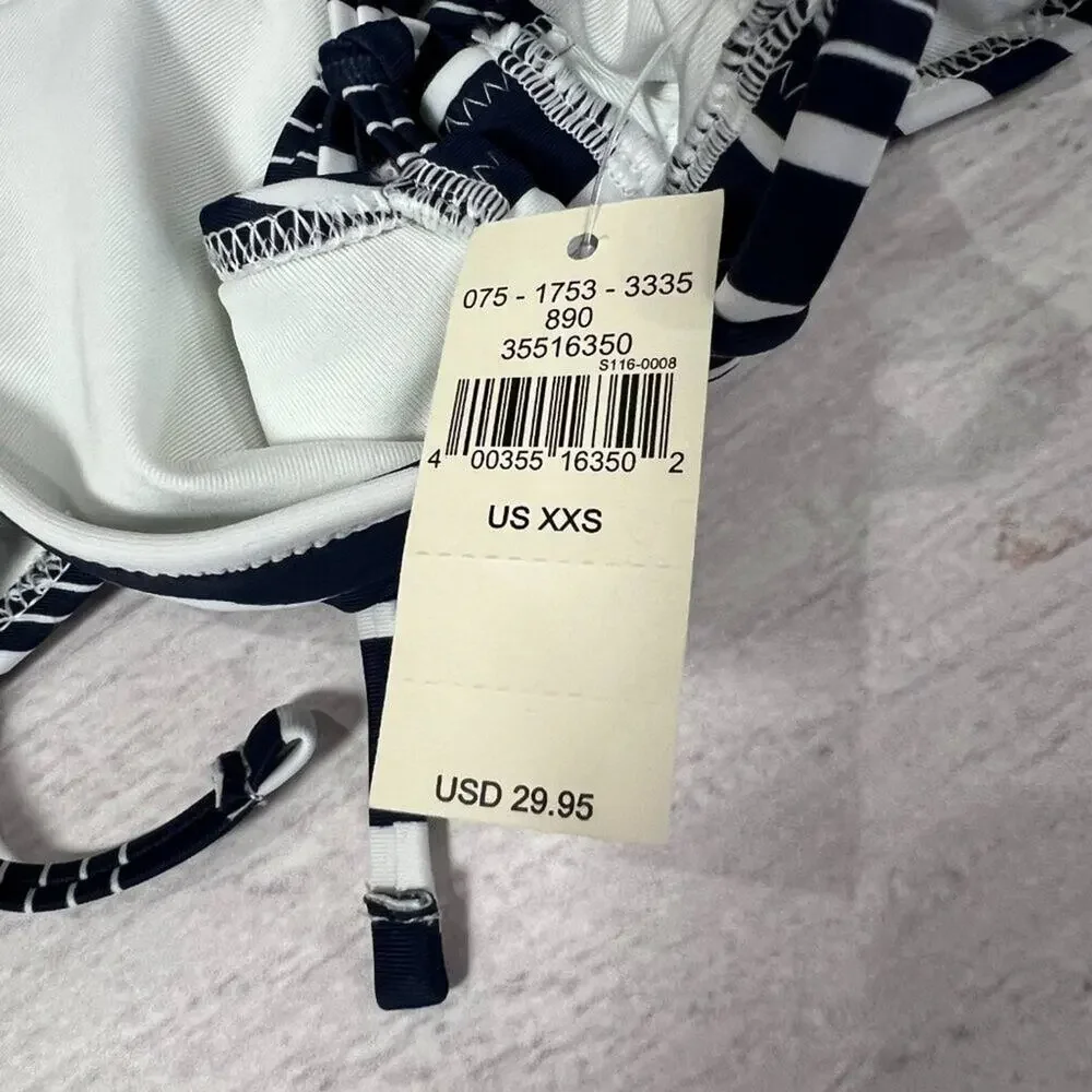 Aerie Side Tie Bikini Bottom Navy White Stripe Size XXS NWT